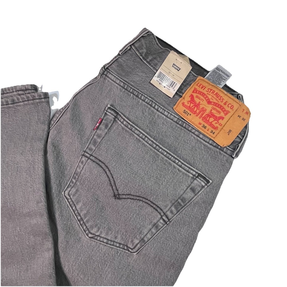 Levi's 501 Original Cotton Jeans Mens 36Wx34L Charcoal Black Gray Button Fly NWT